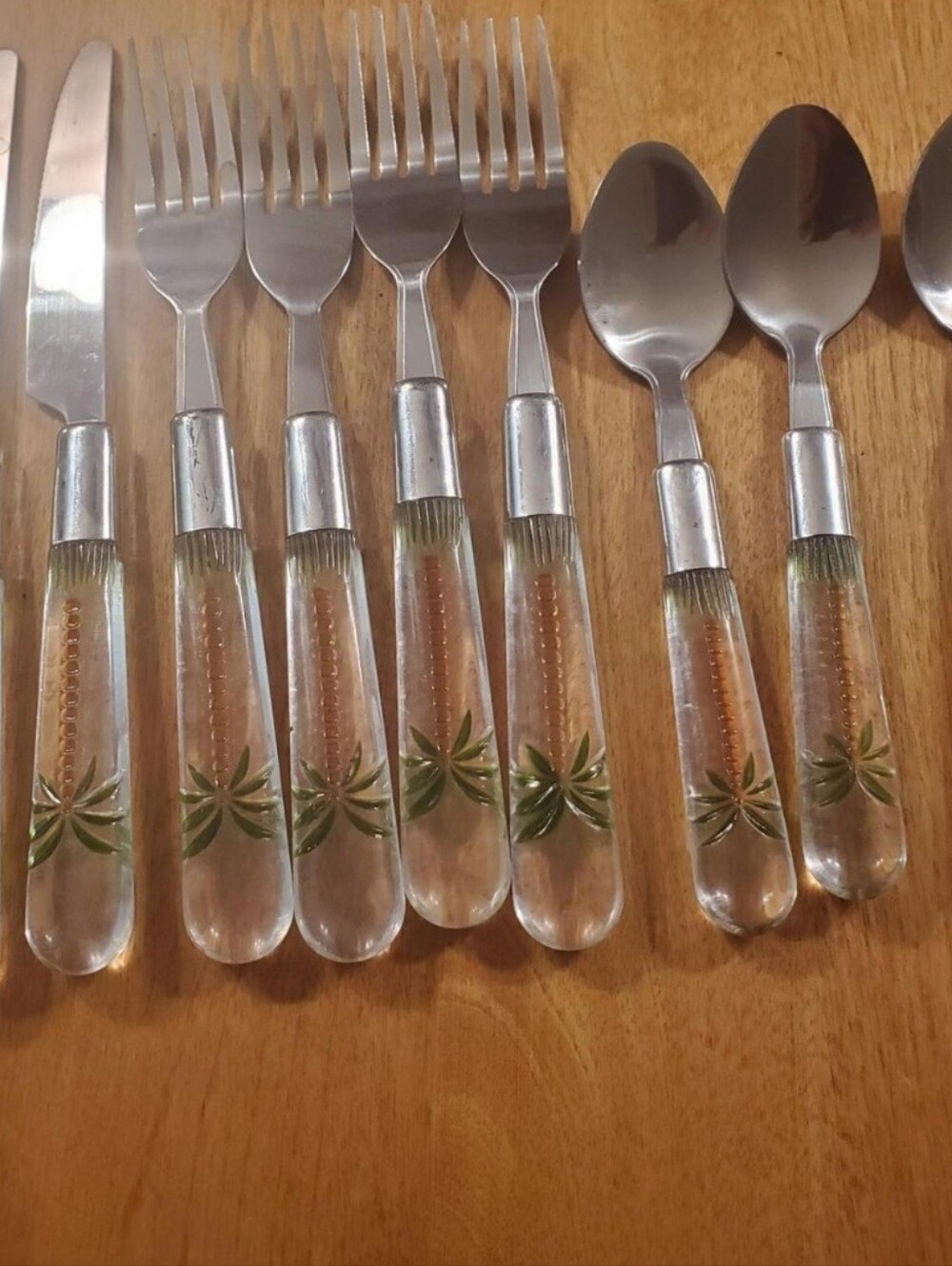 17 Vintage Cambridge Palm Tree Flatware Stainless Clear Acrylic Lucite Silverwar